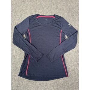Icebreaker Shirt Merino Wool Womens Medium Blue Pink Long Sleeve Base Layer
